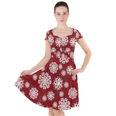 Snowflakes On Red Cap Sleeve Midi Dress by bloomingvinedesign