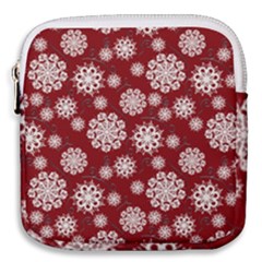 Snowflakes On Red Mini Square Pouch by bloomingvinedesign