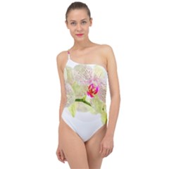 Phalenopsis Orchid White Lilac Watercolor Aquarel Classic One Shoulder Swimsuit by picsaspassion