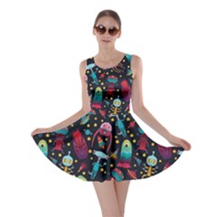 Funny Cartoon Aliens Blue Skater Dress by trulycreative