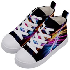 Colorful Neon Art Light Rays, Rainbow Colors Kids  Mid-top Canvas Sneakers by picsaspassion