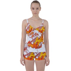 Can Walk On Volcano Fire, White Background Tie Front Two Piece Tankini by picsaspassion