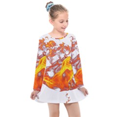 Can Walk On Volcano Fire, White Background Kids  Long Sleeve Dress by picsaspassion