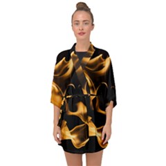 Can Walk On Volcano Fire, Black Background Half Sleeve Chiffon Kimono by picsaspassion