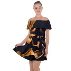 Can Walk On Volcano Fire, Black Background Off Shoulder Velour Dress by picsaspassion