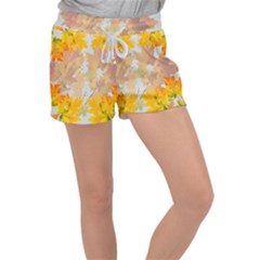 Autumn Maple Leaves, Floral Art Women s Velour Lounge Shorts by picsaspassion