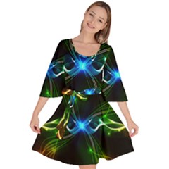 Colorful Neon Art Light Rays, Rainbow Colors Velour Kimono Dress by picsaspassion