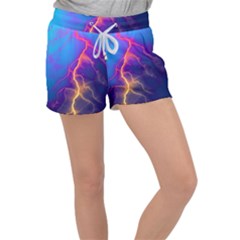 Blue Lightning Colorful Digital Art Women s Velour Lounge Shorts by picsaspassion