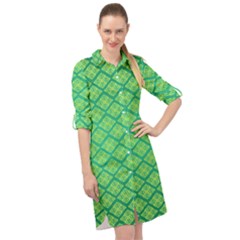 Pattern Texture Geometric Green Long Sleeve Mini Shirt Dress by Mariart