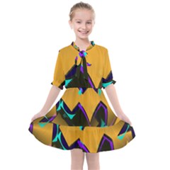 Geometric Gradient Psychedelic Kids  All Frills Chiffon Dress by HermanTelo