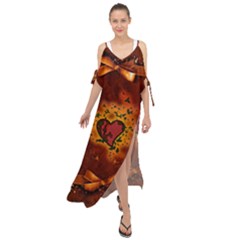 Beautiful Heart With Leaves Maxi Chiffon Cover Up Dress by FantasyWorld7