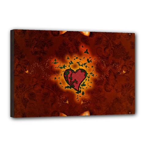 Beautiful Heart With Leaves Canvas 18  X 12  (stretched) by FantasyWorld7