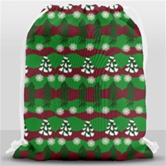 Snow Trees And Stripes Drawstring Bag (large) by bloomingvinedesign