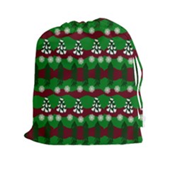 Snow Trees And Stripes Drawstring Pouch (2xl) by bloomingvinedesign