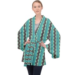 Background Chevron Blue Long Sleeve Velvet Kimono  by HermanTelo