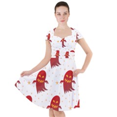 Ghost Halloween Drawing Flower Leaf Cap Sleeve Midi Dress by Vaneshart