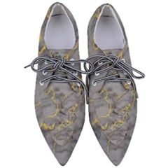 Marble Neon Retro Light Gray With Gold Yellow Veins Texture Floor Background Retro Neon 80s Style Neon Colors Print Luxuous Real Marble Women s Pointed Oxford Shoes by genx