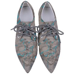 Marble Light Gray With Bright Cyan Blue Veins Texture Floor Background Retro Neon 80s Style Neon Colors Print Luxuous Real Marble Women s Pointed Oxford Shoes by genx