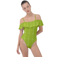 Background Texture Pattern Green Frill Detail One Piece Swimsuit by HermanTelo