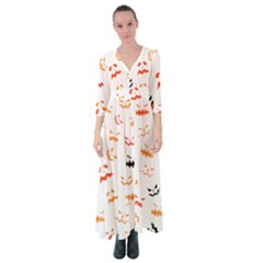 Pumpkin Faces Pattern Button Up Maxi Dress by Sobalvarro