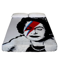 Banksy Graffiti Uk England God Save The Queen Elisabeth With David Bowie Rockband Face Makeup Ziggy Stardust Fitted Sheet (california King Size) by snek