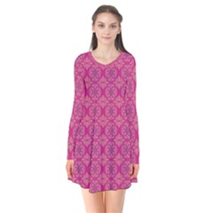 Background Texture Pattern Mandala Long Sleeve V-neck Flare Dress by HermanTelo