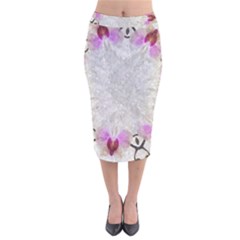 Orchidées Fleurs Abstrait Velvet Midi Pencil Skirt by kcreatif