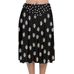 Pattern Marguerites Velvet Flared Midi Skirt by kcreatif