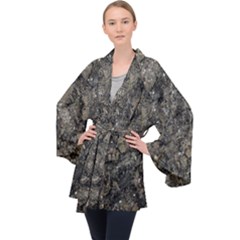 Grunge Organic Texture Print Long Sleeve Velvet Kimono  by dflcprintsclothing