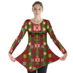 In Time For The Season Of Christmas An Jule Long Sleeve Tunic  by pepitasart