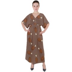 Turkey Leg Pattern - Thanksgiving V-neck Boho Style Maxi Dress by Valentinaart