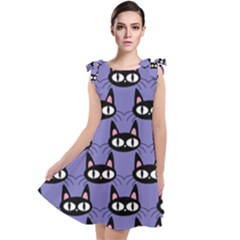 Cute Black Cat Pattern Tie Up Tunic Dress by Valentinaart