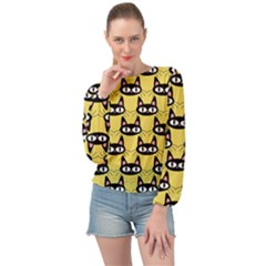 Cute Black Cat Pattern Banded Bottom Chiffon Top by Valentinaart