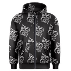 French France Fleur De Lys Metal Pattern Black And White Antique Vintage Black Rocker Men s Zipper Hoodie by Quebec