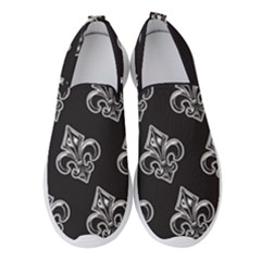 French France Fleur De Lys Metal Pattern Black And White Antique Vintage Black Rocker Women s Slip On Sneakers by Quebec