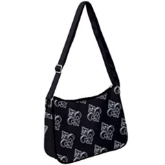 French France Fleur De Lys Metal Pattern Black And White Antique Vintage Black Rocker Zip Up Shoulder Bag by Quebec