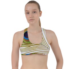 Peacock Feather Plumage Colorful Criss Cross Racerback Sports Bra by Sapixe