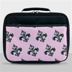 French France Fleur De Lys Metal Pattern Black And White Antique Vintage Pink And Black Rocker Lunch Bag by Quebec