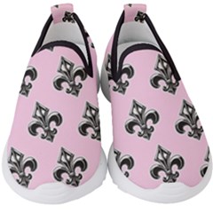 French France Fleur De Lys Metal Pattern Black And White Antique Vintage Pink And Black Rocker Kids  Slip On Sneakers by Quebec