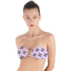 French France Fleur De Lys Metal Pattern Black And White Antique Vintage Pink And Black Rocker Twist Bandeau Bikini Top by Quebec