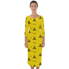 Gadsden Flag Don t Tread On Me Yellow And Black Pattern With American Stars Quarter Sleeve Midi Bodycon Dress by snek