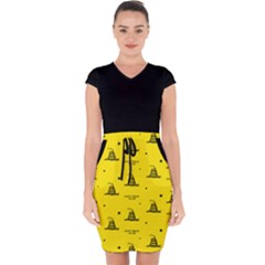 Gadsden Flag Don t Tread On Me Yellow And Black Pattern With American Stars Capsleeve Drawstring Dress  by snek