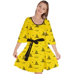 Gadsden Flag Don t Tread On Me Yellow And Black Pattern With American Stars Velour Kimono Dress by snek