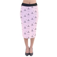 Gadsden Flag Standard Color Pink Gadsden Flag Pattern3 Stars K Gadsden Flag Pattern3 Black Background Velvet Midi Pencil Skirt by snek