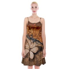 Wonderful Floral Design With Butterflies Spaghetti Strap Velvet Dress by FantasyWorld7