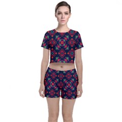 Rhombus Squares And Triangle                                                 Crop Top And Shorts Co-ord Set by LalyLauraFLM