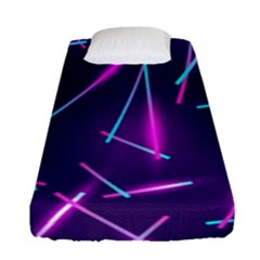 Retrowave Aesthetic Vaporwave Retro Memphis Pattern 80s Design Geometric Shapes Futurist Purple Pink Blue Neon Light Fitted Sheet (single Size) by genx