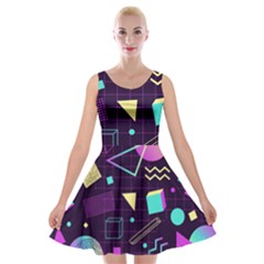 Retrowave Aesthetic Vaporwave Retro Memphis Pattern 80s Design 3d Geometric Shapes Velvet Skater Dress by genx