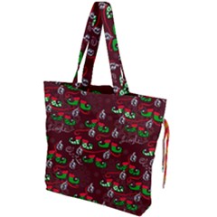 Elves Jingle Drawstring Tote Bag by bloomingvinedesign