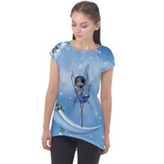 Little Fairy Dancing On The Moon Cap Sleeve High Low Top by FantasyWorld7